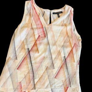 White House Black Market Sleeveless Geometric Blouse Ivory Black Size M